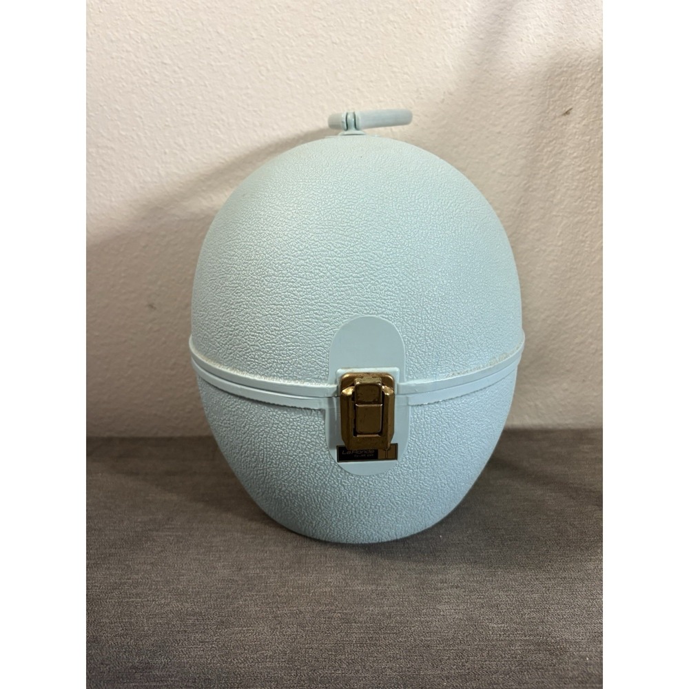 Vintage LaRonde Jet Set Wig Hat Travel Case Hard‎ Shell Round Blue USA Storage